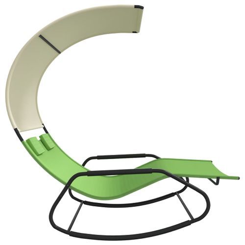 Chaise longue double à bascule avec auvent Vert et crème - Photo n°3; ?>