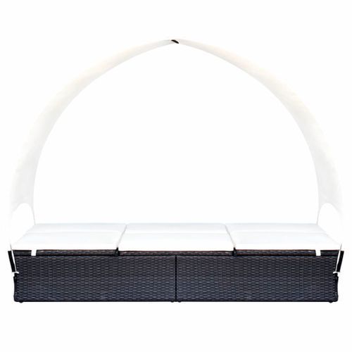 Chaise longue double avec auvent Résine tressée Noir - Photo n°2; ?>