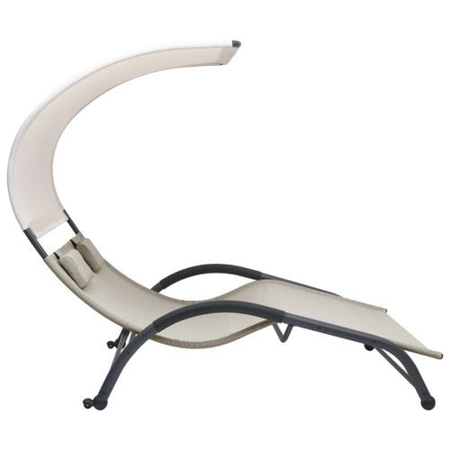 Chaise longue double avec auvent Textilène Crème - Photo n°3; ?>
