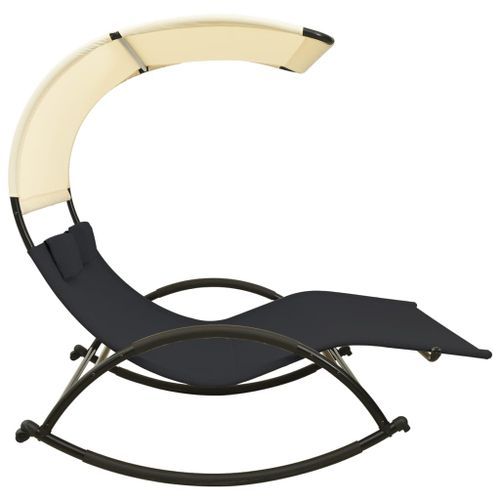 Chaise longue double avec auvent Textilène Noir et crème - Photo n°3; ?>