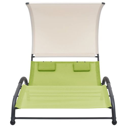 Chaise longue double avec auvent Textilène Vert - Photo n°2; ?>