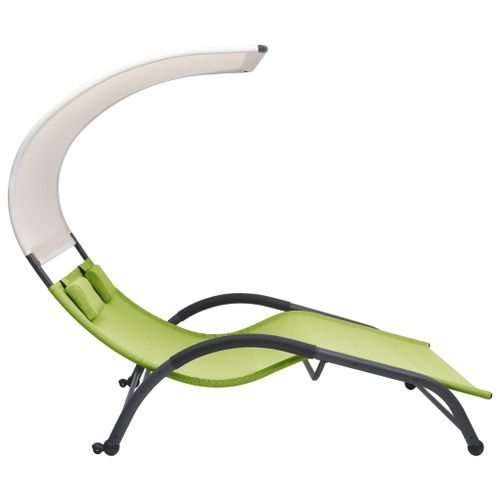 Chaise longue double avec auvent Textilène Vert - Photo n°3; ?>