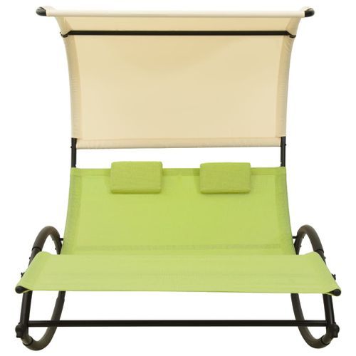 Chaise Longue Double Avec Auvent Textilène Vert Et Crème 14 Chaise longue double avec auvent Textilène Vert et crème - Photo n°2; ?>