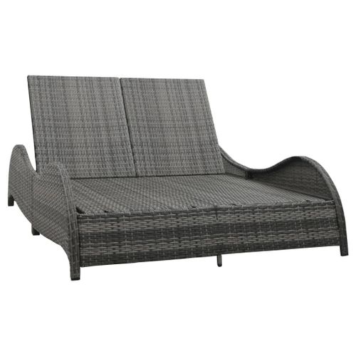 Chaise longue double avec coussin Résine tressée Anthracite - Photo n°3; ?>