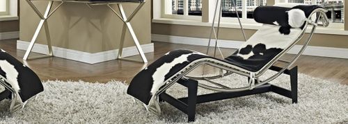 Chaise longue en peau de poney noir et blanc - Photo n°3; ?>