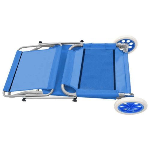 Chaise longue pliable à roulettes tissu bleu et métal Durra - Photo n°3; ?>