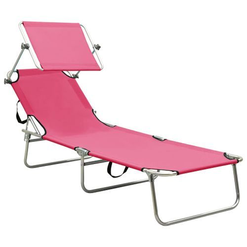 Chaise longue pliable avec auvent Acier Rose magento - Photo n°2; ?>