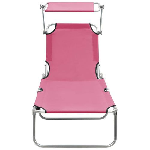 Chaise longue pliable avec auvent Acier Rose magento - Photo n°3; ?>
