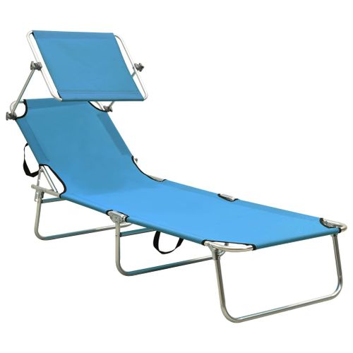 Chaise longue pliable avec auvent Acier Turquoise et bleu - Photo n°2; ?>