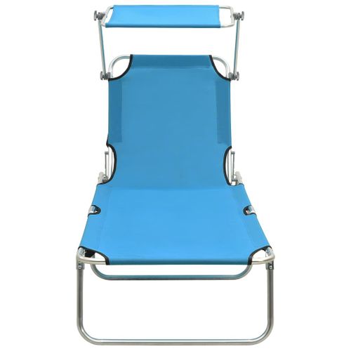 Chaise longue pliable avec auvent Acier Turquoise et bleu - Photo n°3; ?>