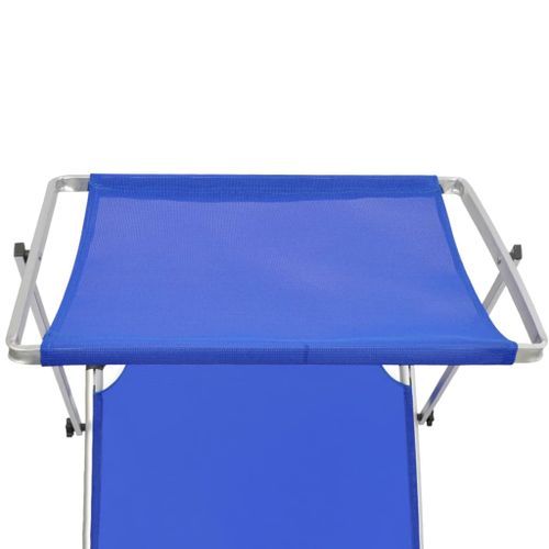 Chaise Longue Pliable Avec Auvent Aluminium Et Textilène Bleu 17 Chaise longue pliable avec auvent Aluminium et textilène Bleu - Photo n°3; ?>