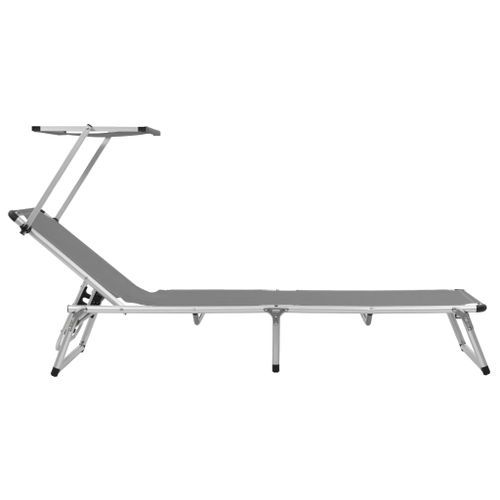 Chaise longue pliable avec auvent Aluminium et textilène Gris - Photo n°3; ?>