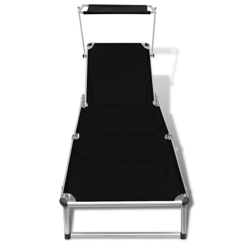 Chaise longue pliable avec auvent Aluminium et textilène Noir - Photo n°2; ?>