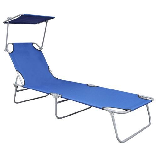 Chaise longue pliable avec auvent Bleu Aluminium - Photo n°2; ?>