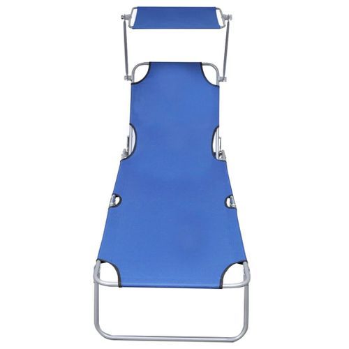 Chaise longue pliable avec auvent Bleu Aluminium - Photo n°3; ?>