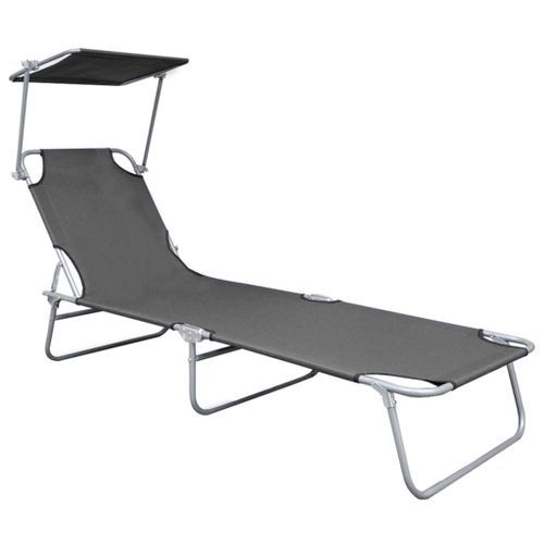 Chaise longue pliable avec auvent Gris Aluminium - Photo n°2; ?>