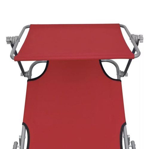 Chaise longue pliable avec auvent tissu rouge et métal Sher - Photo n°2; ?>