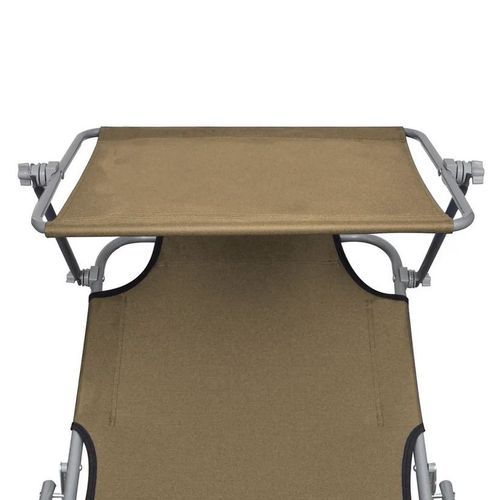 Chaise longue pliable avec auvent tissu taupe et métal Sher - Photo n°3; ?>