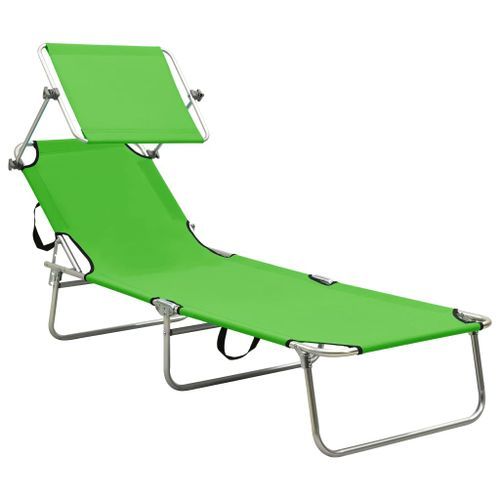 Chaise longue pliable avec auvent Vert Aluminium - Photo n°2; ?>