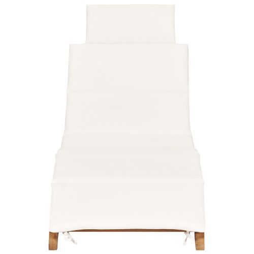 Chaise longue pliable avec coussin blanc crème Bois de teck - Photo n°2; ?>