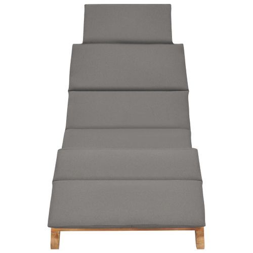 Chaise longue pliable avec coussin gris foncé Bois de teck - Photo n°2; ?>