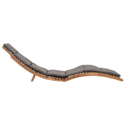 Chaise longue pliable avec coussin gris foncé Bois de teck - Photo n°3; ?>