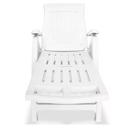 Chaise longue pliable avec repose-pieds plastique blanc Bouka - Photo n°2; ?>