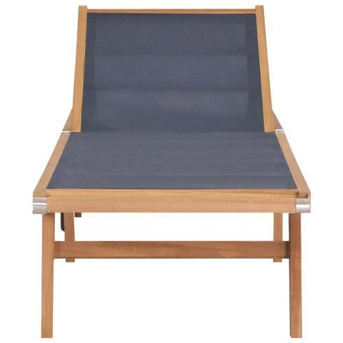 Chaise longue pliable avec roulettes Teck massif et textilène - Photo n°2; ?>