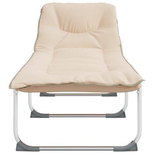 Chaise longue pliable beige tissu - Photo n°3; ?>