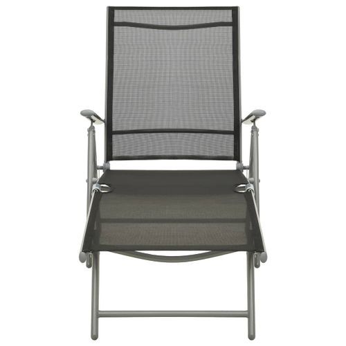 Chaise longue pliable Textilène et aluminium Noir et argenté - Photo n°2; ?>