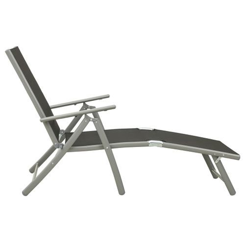 Chaise longue pliable Textilène et aluminium Noir et argenté - Photo n°3; ?>