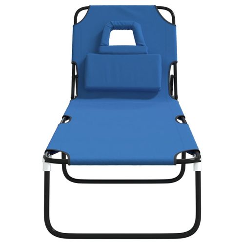 Chaise longue pliante bleu tissu oxford acier enduit de poudre - Photo n°3; ?>