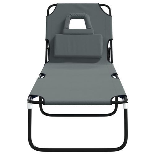 Chaise longue pliante gris tissu oxford acier enduit de poudre - Photo n°3; ?>