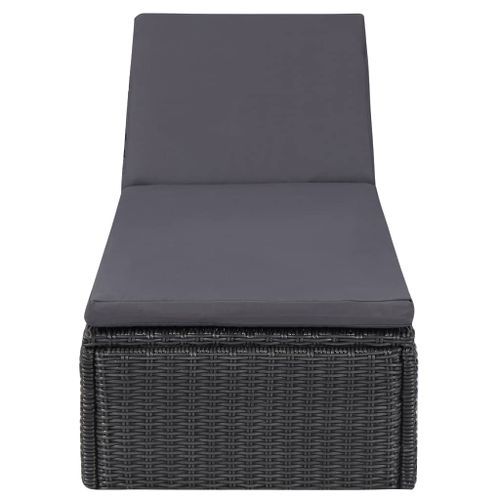 Chaise longue Résine tressée Noir et gris foncé - Photo n°2; ?>