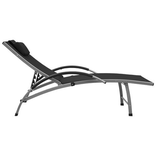 Chaise longue Textilène et aluminium Noir 2 - Photo n°3; ?>