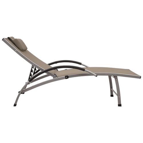 Chaise longue Textilène et aluminium Taupe 2 - Photo n°3; ?>