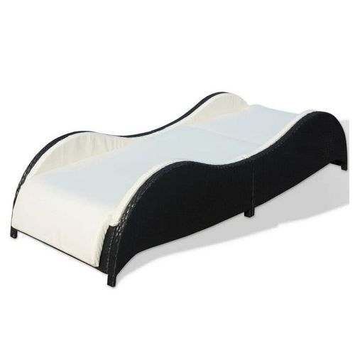 Chaise longue tissu blanc et résine tressée noire Leffo - Photo n°3; ?>