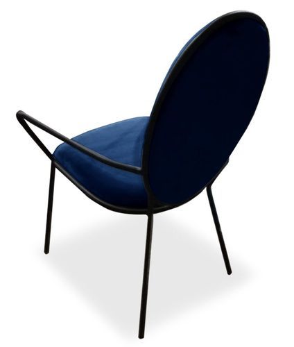 Chaise médaillon avec accoudoirs velours bleu Richard - Lot de 2 - Photo n°3; ?>