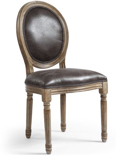 Chaise médaillon bois et simili effet vieilli Louis XVI - Lot de 2 - Photo n°2; ?>