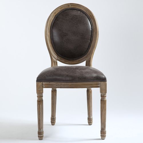 Chaise médaillon bois et simili effet vieilli Louis XVI - Lot de 2 - Photo n°3; ?>