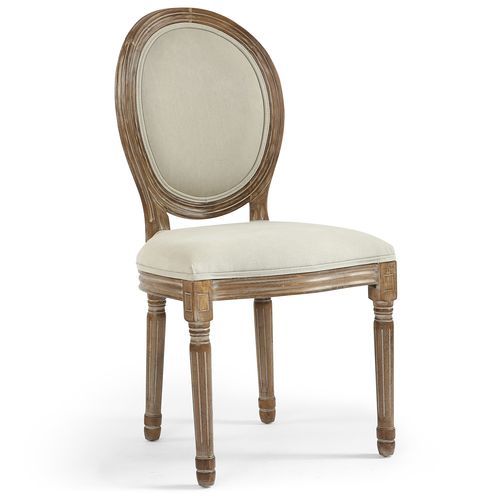 Chaise médaillon bois et tissu beige Louis XVI - Lot de 2 - Photo n°2; ?>