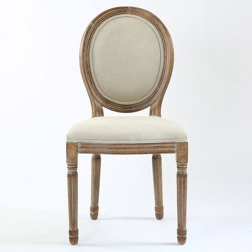 Chaise médaillon bois et tissu beige Louis XVI - Lot de 2 - Photo n°3; ?>