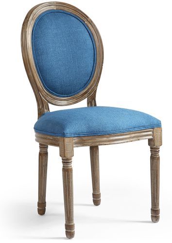 Chaise médaillon bois et tissu bleu Louis XVI - Lot de 2 - Photo n°2; ?>