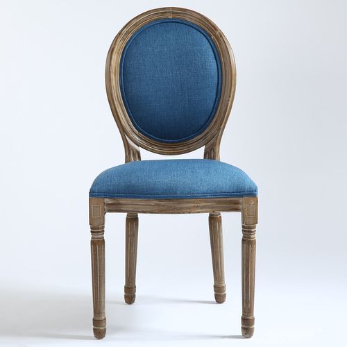 Chaise médaillon bois et tissu bleu Louis XVI - Lot de 2 - Photo n°3; ?>