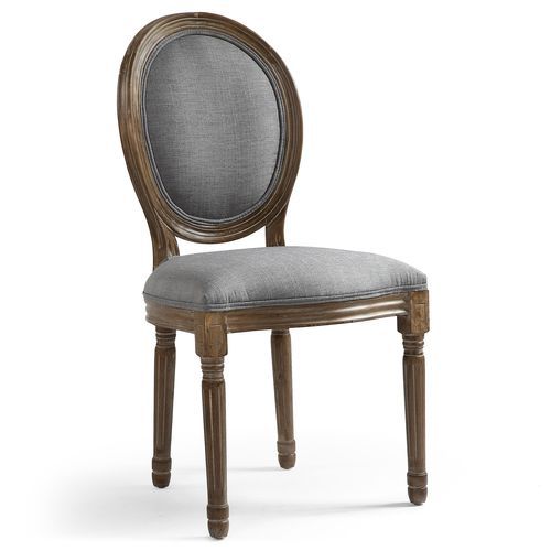 Chaise médaillon bois et tissu gris Louis XVI - Lot de 2 - Photo n°2; ?>
