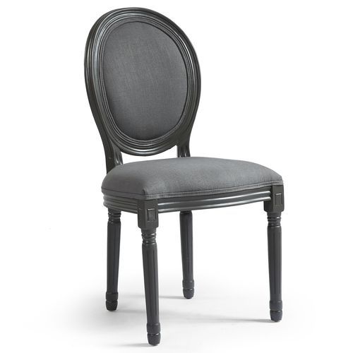 Chaise médaillon bois et tissu gris Louis XVI - Lot de 2 2 - Photo n°2; ?>