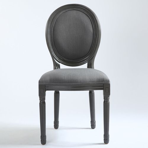 Chaise médaillon bois et tissu gris Louis XVI - Lot de 2 2 - Photo n°3; ?>