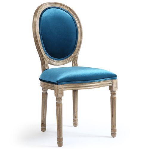 Chaise médaillon bois et velours bleu Louis XVI - Lot de 2 - Photo n°2; ?>