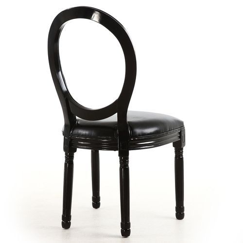 Chaise médaillon bois patiné noir et simili noir Louis XVI - Lot de 2 - Photo n°2; ?>