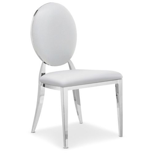 Chaise médaillon effet miroir et simili blanc Louis XVI - Lot de 4 - Photo n°2; ?>